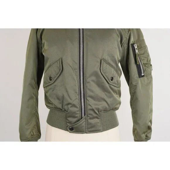 SAM Women's Large Fur Trim Down Bomber Jacket Green SZ XS $595